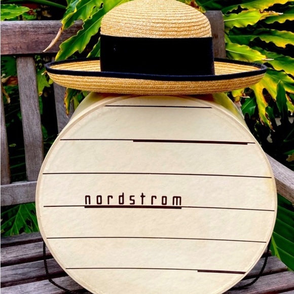 Vintage Nordstrom Straw Black Grosgrain Ribbon Sun Hat - Picture 8 of 14